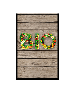 Inscription bio sur aspect bois